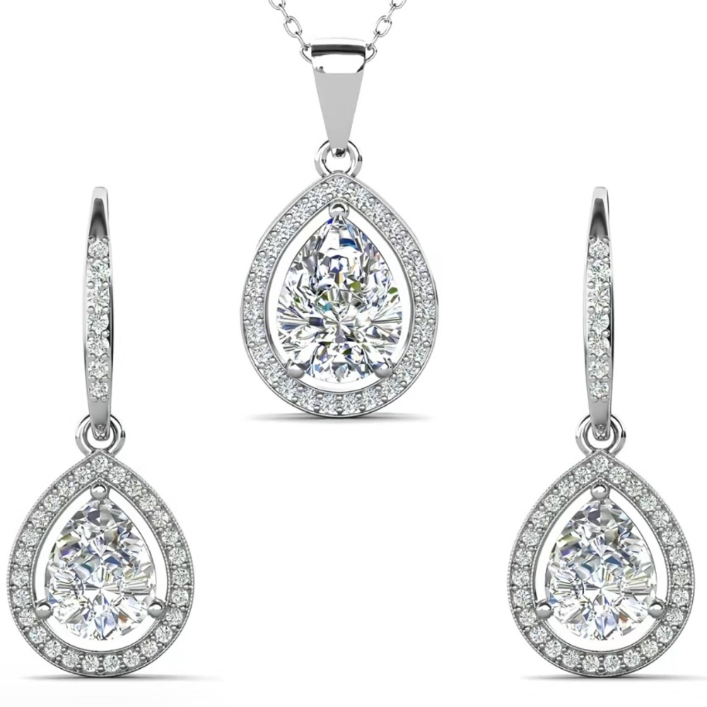 Cate and Chloe Silver Simulated Diamond Necklace and Earring Set